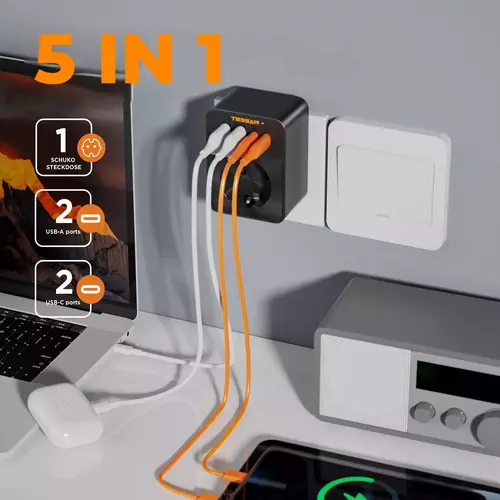 Zdjęcie produktu Gniazdo z ładowarką TESSAN USB 30W 5
