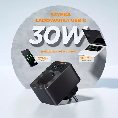 Zdjęcie produktu Gniazdo z ładowarką TESSAN USB 30W 9