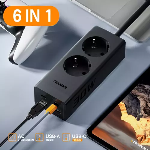 Zdjęcie produktu Listwa zasilająca TESSAN z ładowarką USB 30W - OUTLET 7