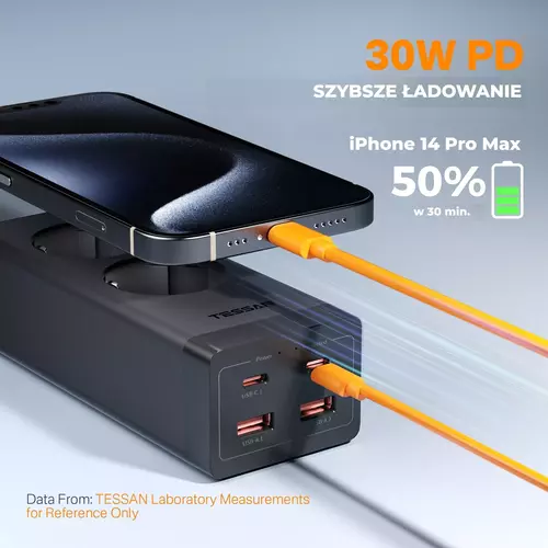 Zdjęcie produktu Listwa zasilająca TESSAN z ładowarką USB 30W - OUTLET 9