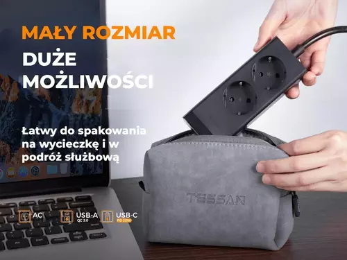 Zdjęcie produktu Listwa zasilająca TESSAN z ładowarką USB 30W - OUTLET 12
