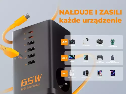 Zdjęcie produktu Nabiurkowa stacja Tessan zasilająco ładująca, 65W - OUTLET 7