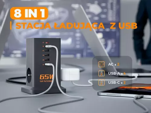Zdjęcie produktu Nabiurkowa stacja Tessan zasilająco ładująca, 65W - OUTLET 10