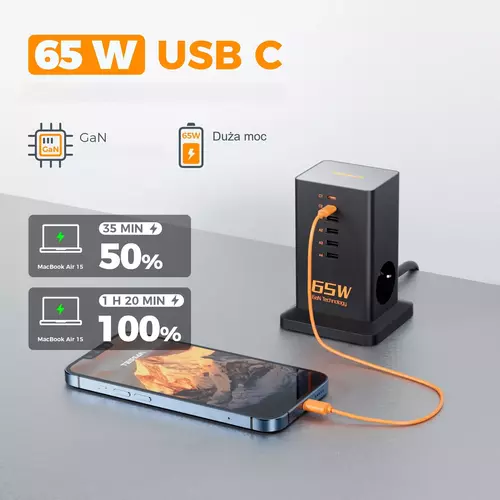 Zdjęcie produktu Nabiurkowa stacja Tessan zasilająco ładująca, 65W - OUTLET 12