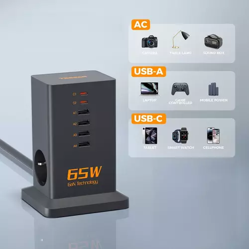 Zdjęcie produktu Nabiurkowa stacja Tessan zasilająco ładująca, 65W - OUTLET 13