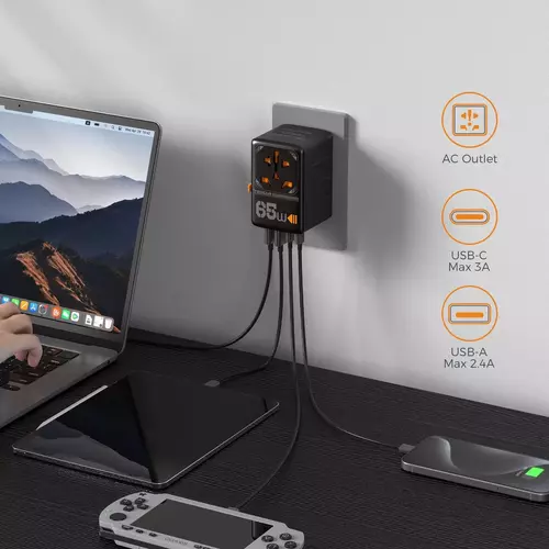 Zdjęcie produktu Uniwersalny adapter podróżny TESSAN z ładowarką USB 65W - OUTLET 5