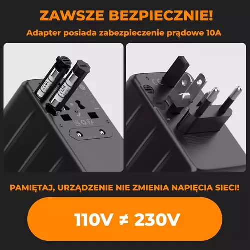 Zdjęcie produktu Uniwersalny adapter podróżny TESSAN z ładowarką USB 65W - OUTLET 7