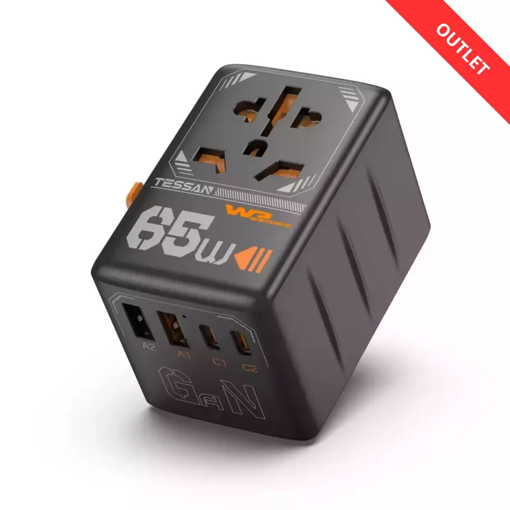 Zdjęcie produktu Uniwersalny adapter podróżny TESSAN z ładowarką USB 65W - OUTLET